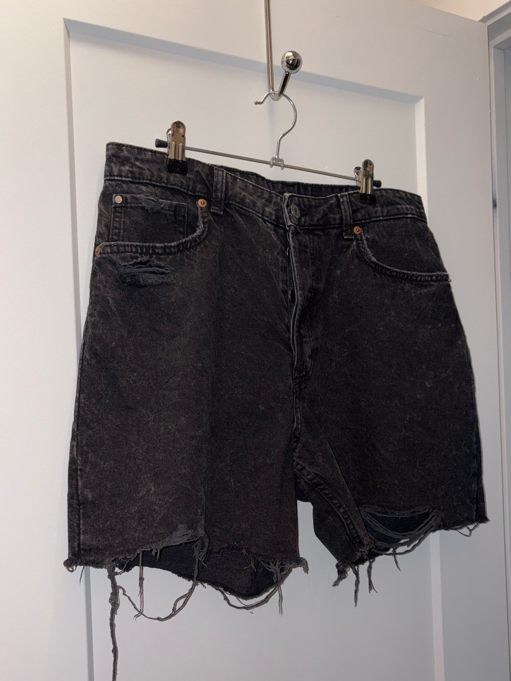 H&M Black Washed Distressed Denim Shorts